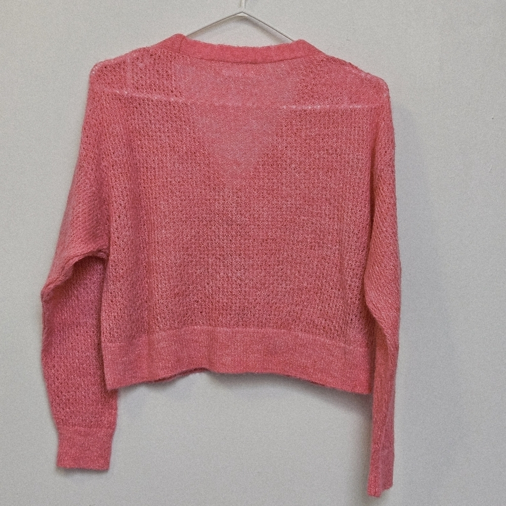 Mango Sz XS Boxy Wool Laine Blend Oversized Pink Open Cropped Cardigan  Sweater - Picture 3 of 12